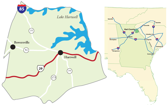 Hart county overview map, Interstate I-85